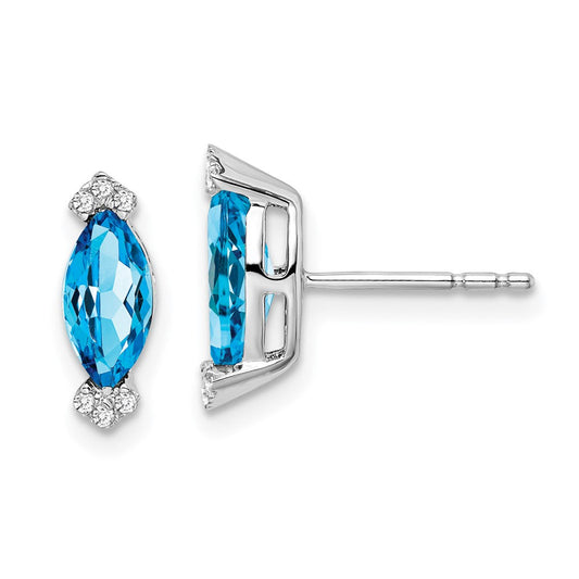 14k White Gold Marquise Blue Topaz and Real Diamond Earrings EM7109-BT-005-WA