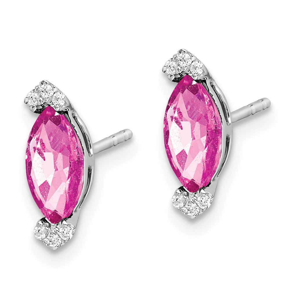 Solid 14k White Gold Marquise Created PinK Simulated Sapphire and CZ Earrings