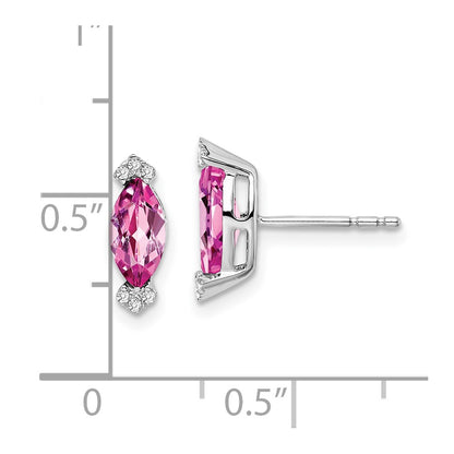 Solid 14k White Gold Marquise Created PinK Simulated Sapphire and CZ Earrings