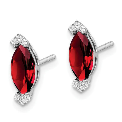 Solid 14k White Gold Marquise Simulated Garnet and CZ Earrings