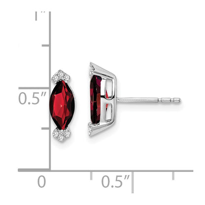 Solid 14k White Gold Marquise Simulated Garnet and CZ Earrings