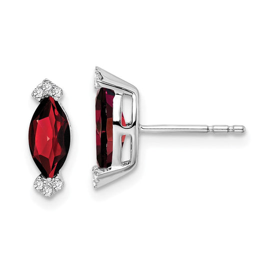 14k White Gold Marquise Garnet and Real Diamond Earrings EM7109-GA-005-WA