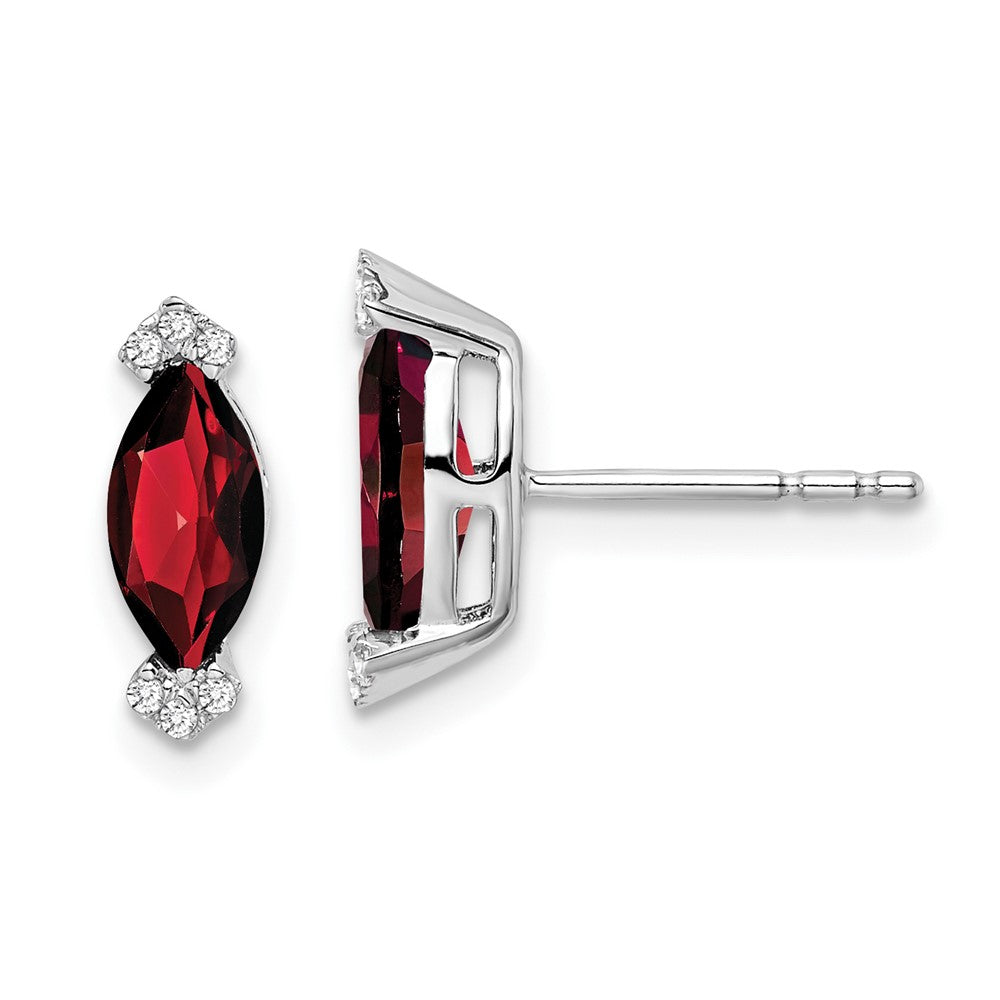 Solid 14k White Gold Marquise Simulated Garnet and CZ Earrings