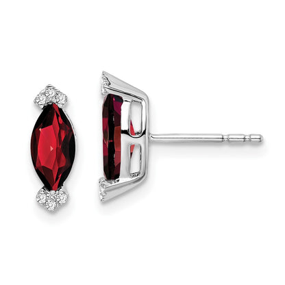 Solid 14k White Gold Marquise Simulated Garnet and CZ Earrings