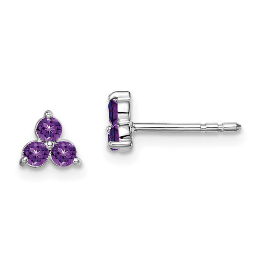 14k White Gold 3-stone Amethyst Triangle Earrings EM7119-AM-W