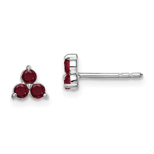 14k White Gold 3-stone Created Ruby Triangle Earrings EM7119-RU-W