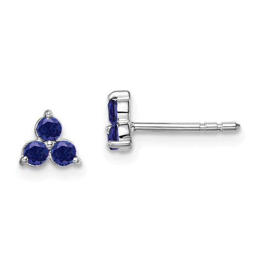 14k White Gold 3-stone Created Sapphire Triangle Earrings EM7119-SA-W