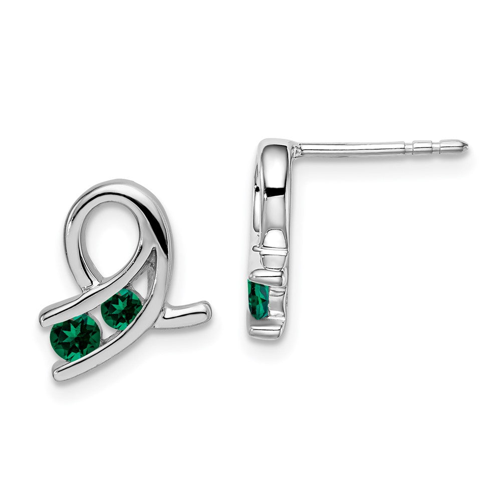 Solid 14k White Gold Created Simulated Emerald Earrings