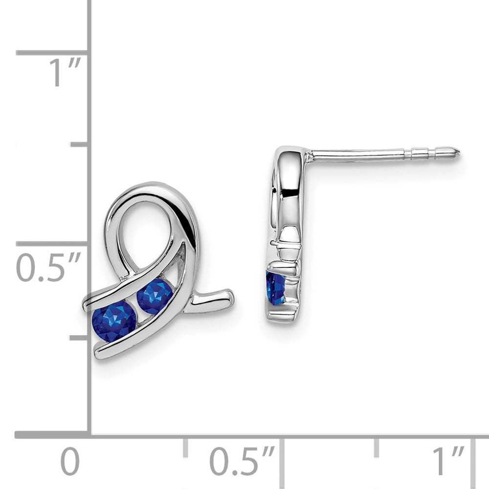 Solid 14k White Gold Created Simulated Sapphire Earrings