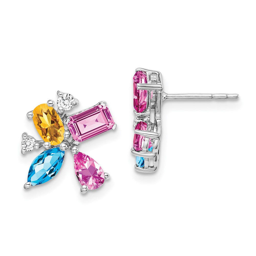 14k White Gold Blue Topaz/Citrine/Cr.Pink Sapph/Real Diamond Earrings EM7129-BT/CI-011-WA