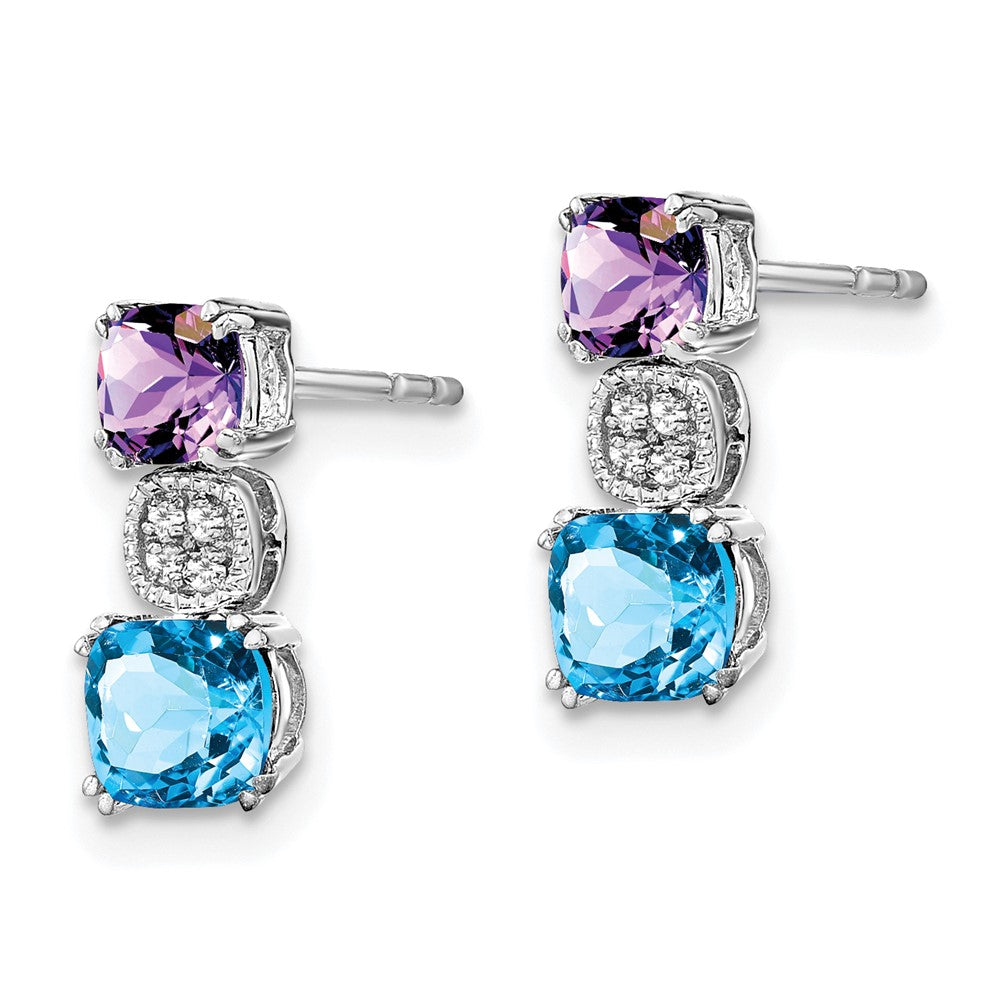 Solid 14k White Gold Simulated Amethyst Simulated/Simulated Blue Topaz/Simulated CZ Earrings