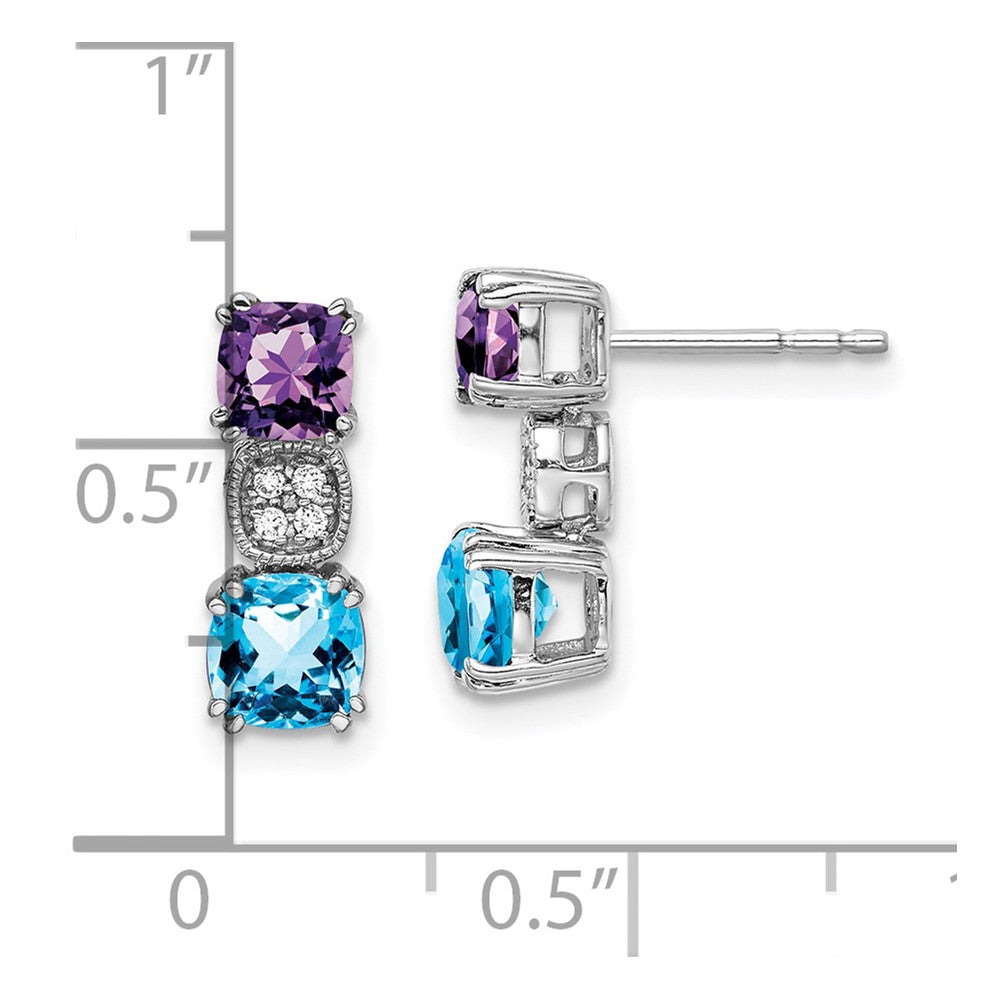 Solid 14k White Gold Simulated Amethyst Simulated/Simulated Blue Topaz/Simulated CZ Earrings
