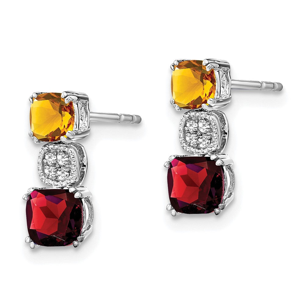 Solid 14k White Gold Simulated Citrine Simulated/Simulated Garnet CZ Earrings