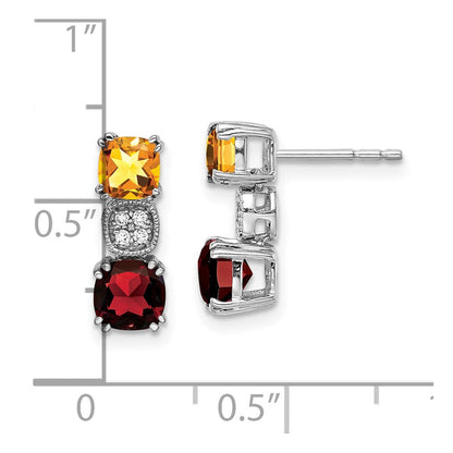 Solid 14k White Gold Simulated Citrine Simulated/Simulated Garnet CZ Earrings