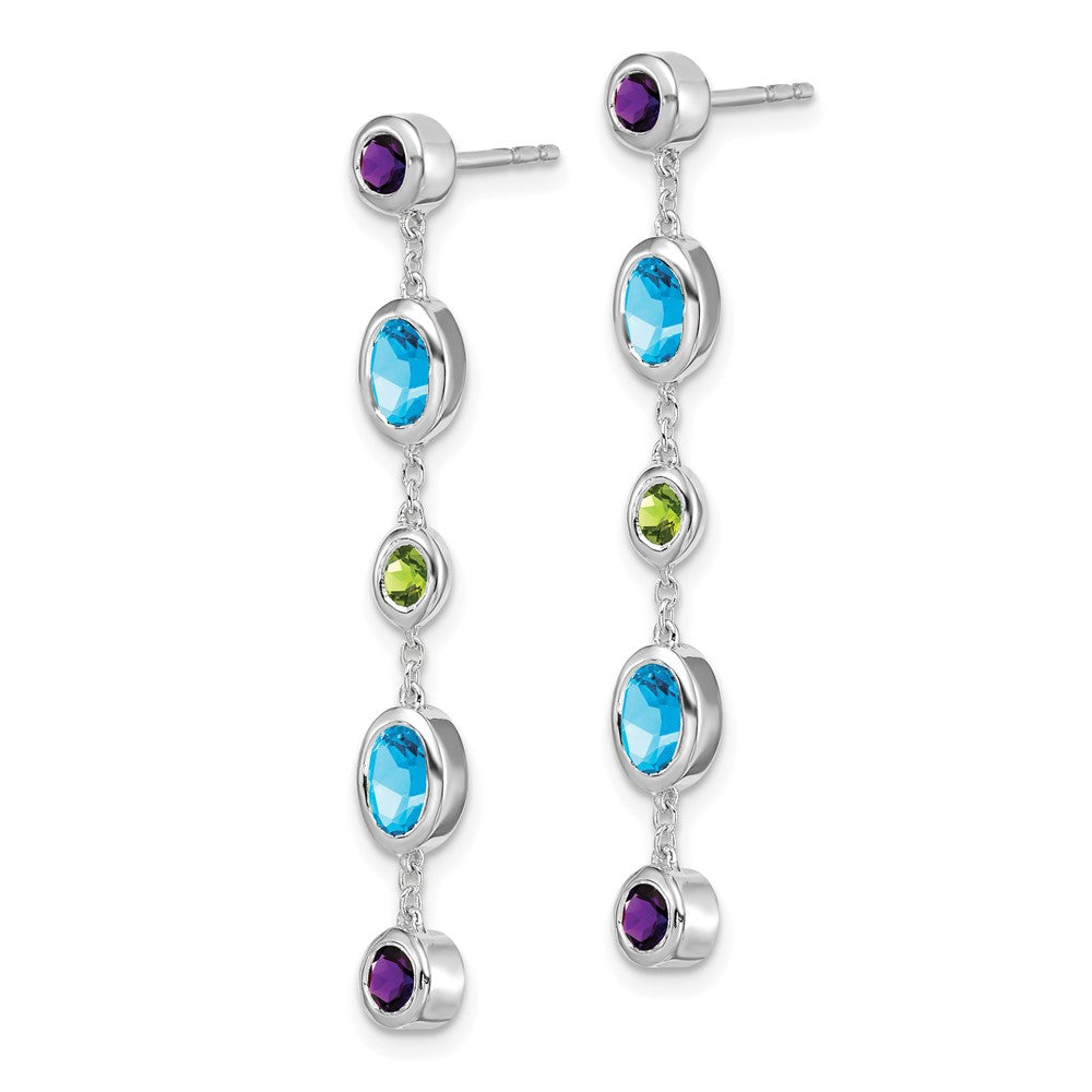 Solid 14k White Gold Simulated Amethyst Simulated/Simulated Blue Topaz/Simulated Peridot Dangle Earrings
