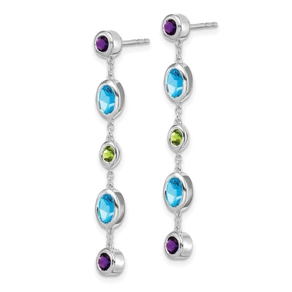 Solid 14k White Gold Simulated Amethyst Simulated/Simulated Blue Topaz/Simulated Peridot Dangle Earrings