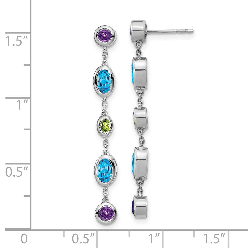 Solid 14k White Gold Simulated Amethyst Simulated/Simulated Blue Topaz/Simulated Peridot Dangle Earrings