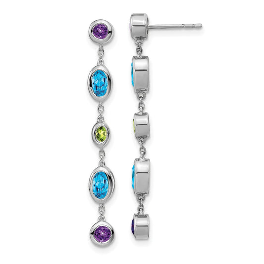 Solid 14k White Gold Simulated Amethyst Simulated/Simulated Blue Topaz/Simulated Peridot Dangle Earrings