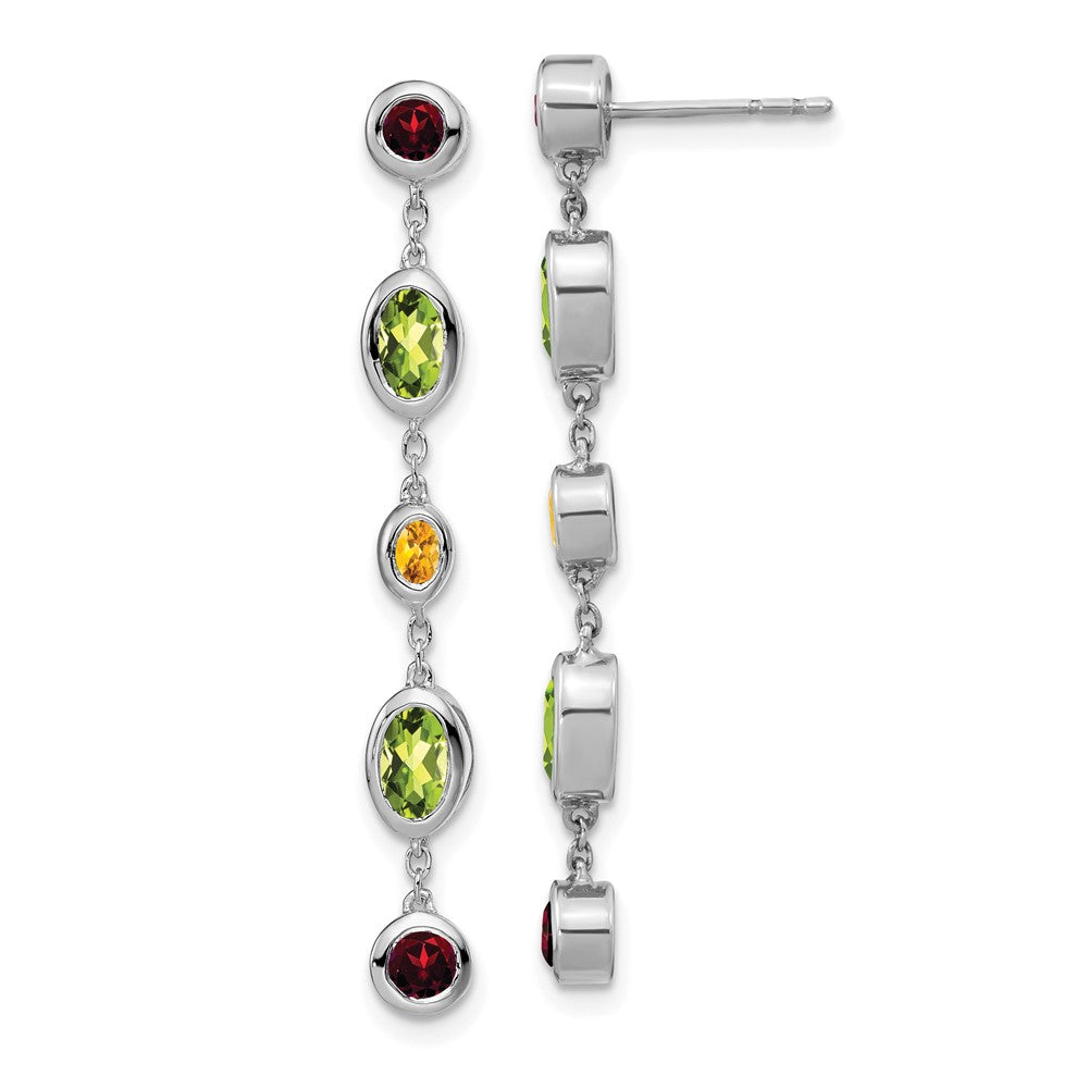 14k White Gold Garnet/Peridot/Citrine Dangle Earrings