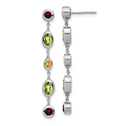 14k White Gold Garnet/Peridot/Citrine Dangle Earrings