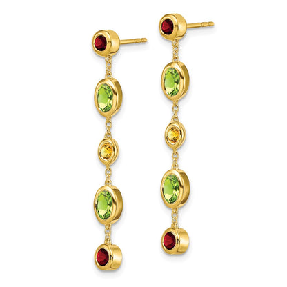 Solid 14k Yellow Gold Simulated Garnet Simulated/Simulated Peridot Citrine Dangle Earrings