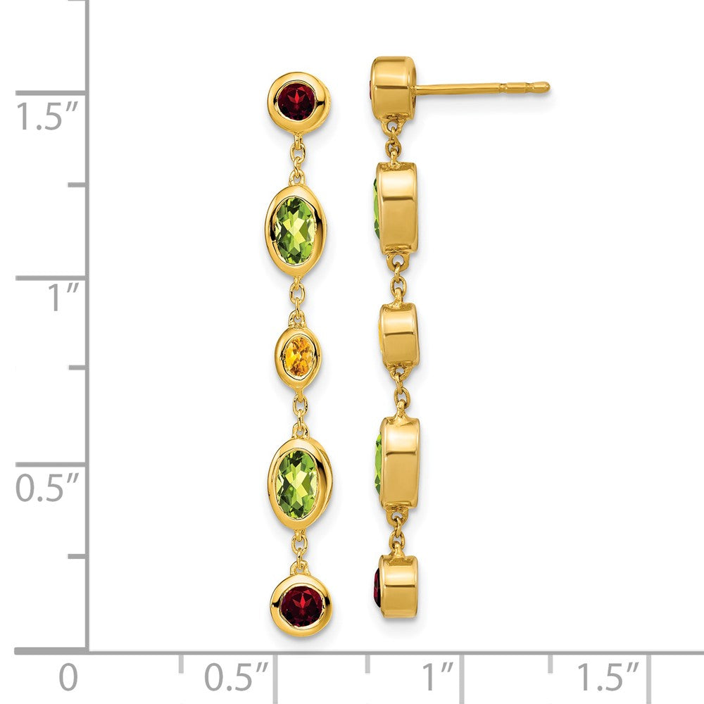 Solid 14k Yellow Gold Simulated Garnet Simulated/Simulated Peridot Citrine Dangle Earrings