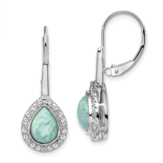 14k White Gold Pear Amazonite and Real Diamond Leverback Earrings EM7136-AZ-019-WA