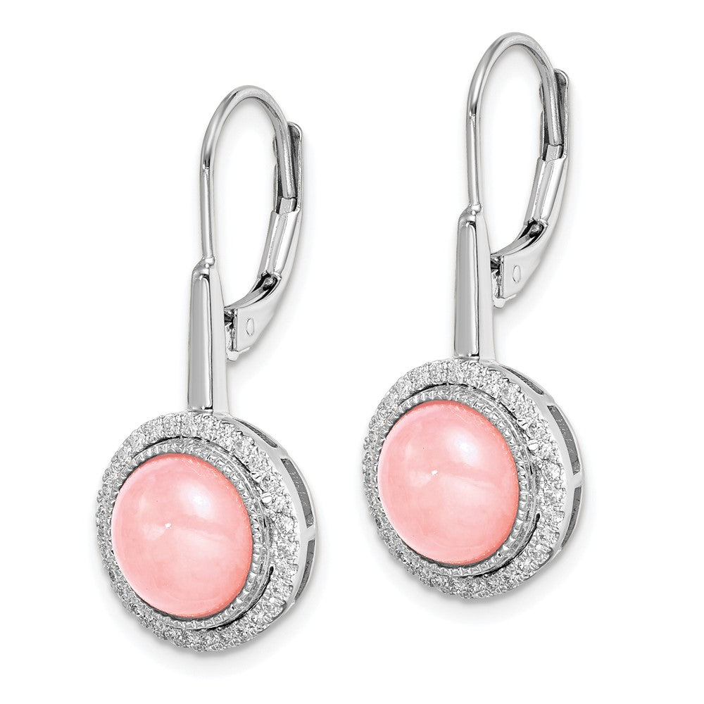 Solid 14k White Gold Rose Quartz and Simulated CZ LeverbacK Earrings