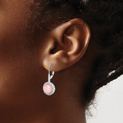 Solid 14k White Gold Rose Quartz and Simulated CZ LeverbacK Earrings