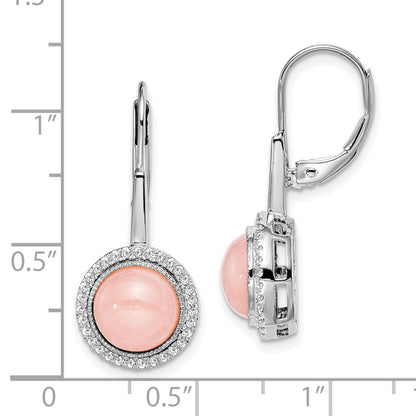 Solid 14k White Gold Rose Quartz and Simulated CZ LeverbacK Earrings