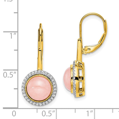 Solid 14k Yellow Gold Rose Quartz and Simulated CZ LeverbacK Earrings