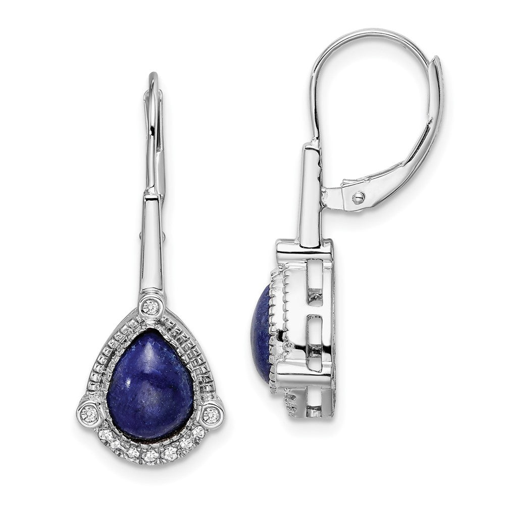 14k White Gold Pear Lapis and Real Diamond Leverback Earrings EM7138-LP-014-WA