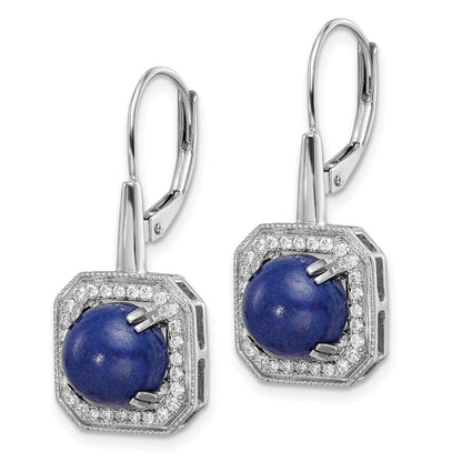 Solid 14k White Gold Lapis and Simulated CZ LeverbacK Earrings