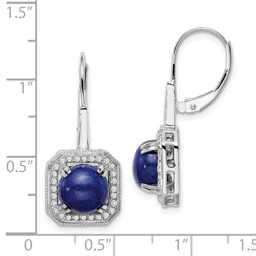 Solid 14k White Gold Lapis and Simulated CZ LeverbacK Earrings
