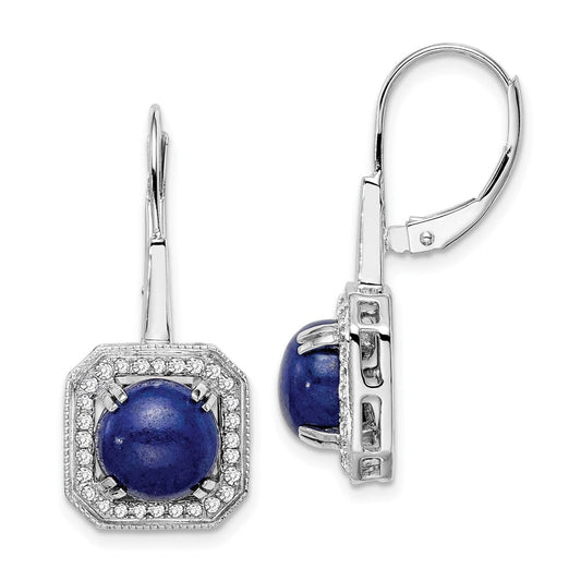14k White Gold Lapis and Real Diamond Leverback Earrings EM7140-LP-028-WA