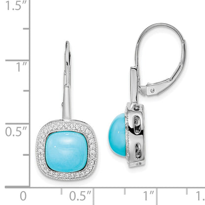 Solid 14k White Gold Simulated Turquoise and CZ LeverbacK Earrings