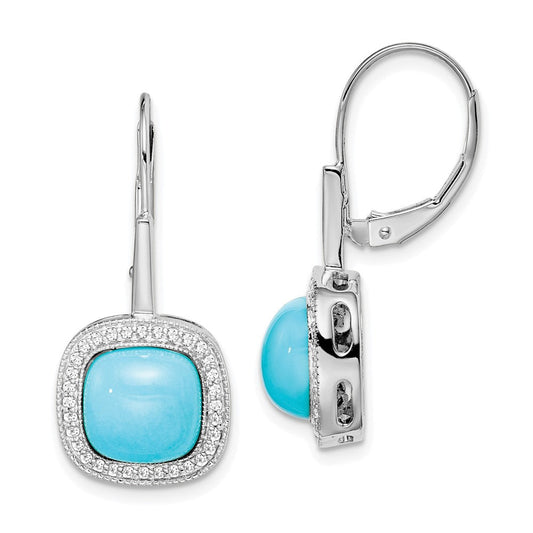 14k White Gold Turquoise and Real Diamond Leverback Earrings EM7141-BTQ-026-WA