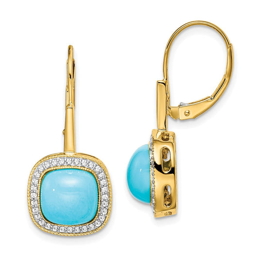 14k Yellow Gold Turquoise and Real Diamond Leverback Earrings EM7141-BTQ-026-YA