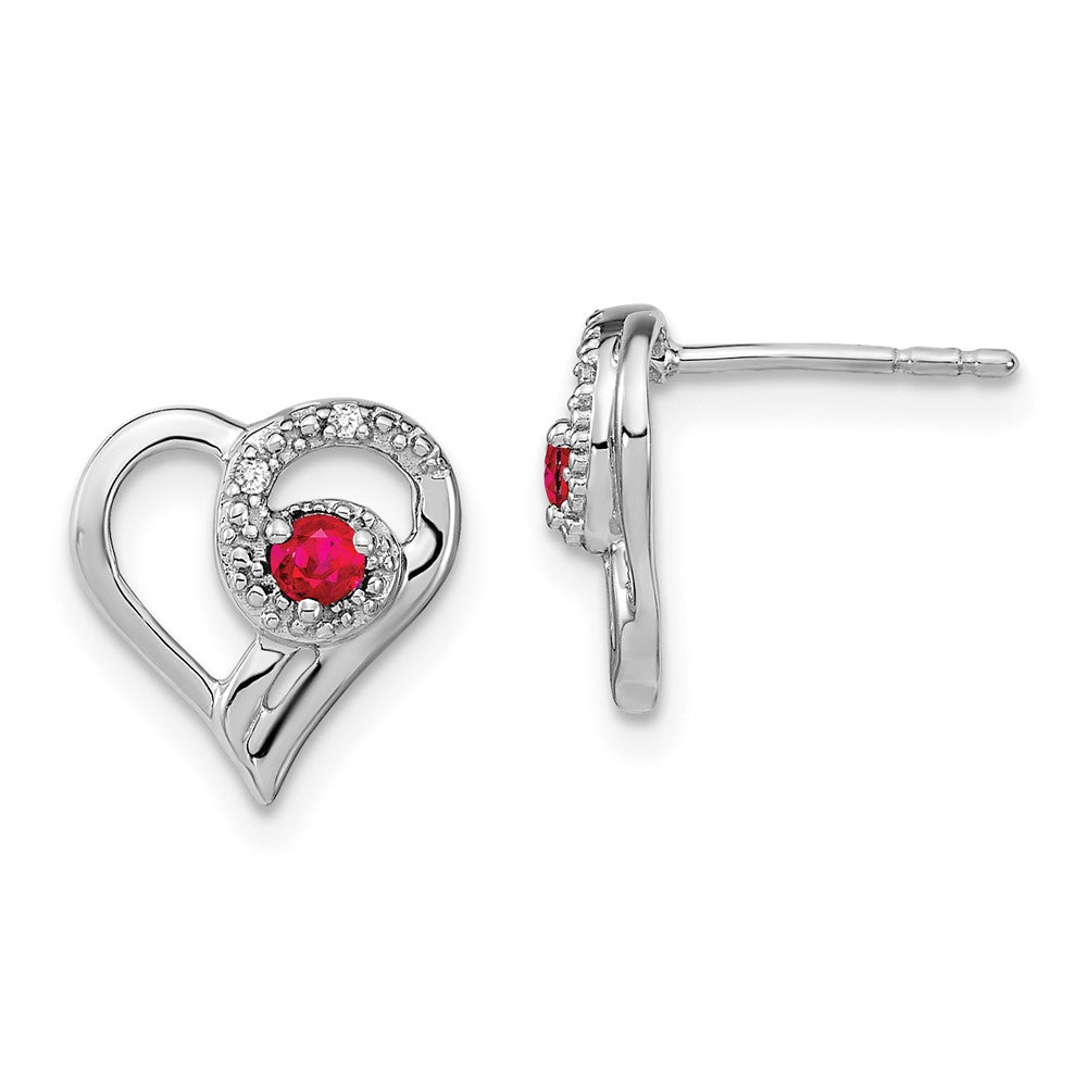 14k White Gold Ruby and Real Diamond Heart Earrings EM7173-RU-002-WA
