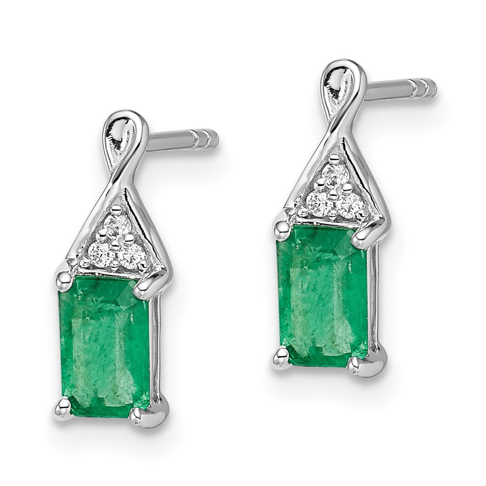 Solid 14k White Gold Simulated Emerald and CZ Earrings