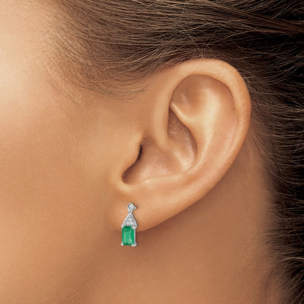 Solid 14k White Gold Simulated Emerald and CZ Earrings