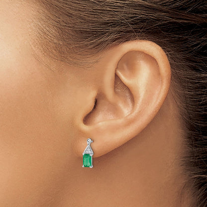 Solid 14k White Gold Simulated Emerald and CZ Earrings