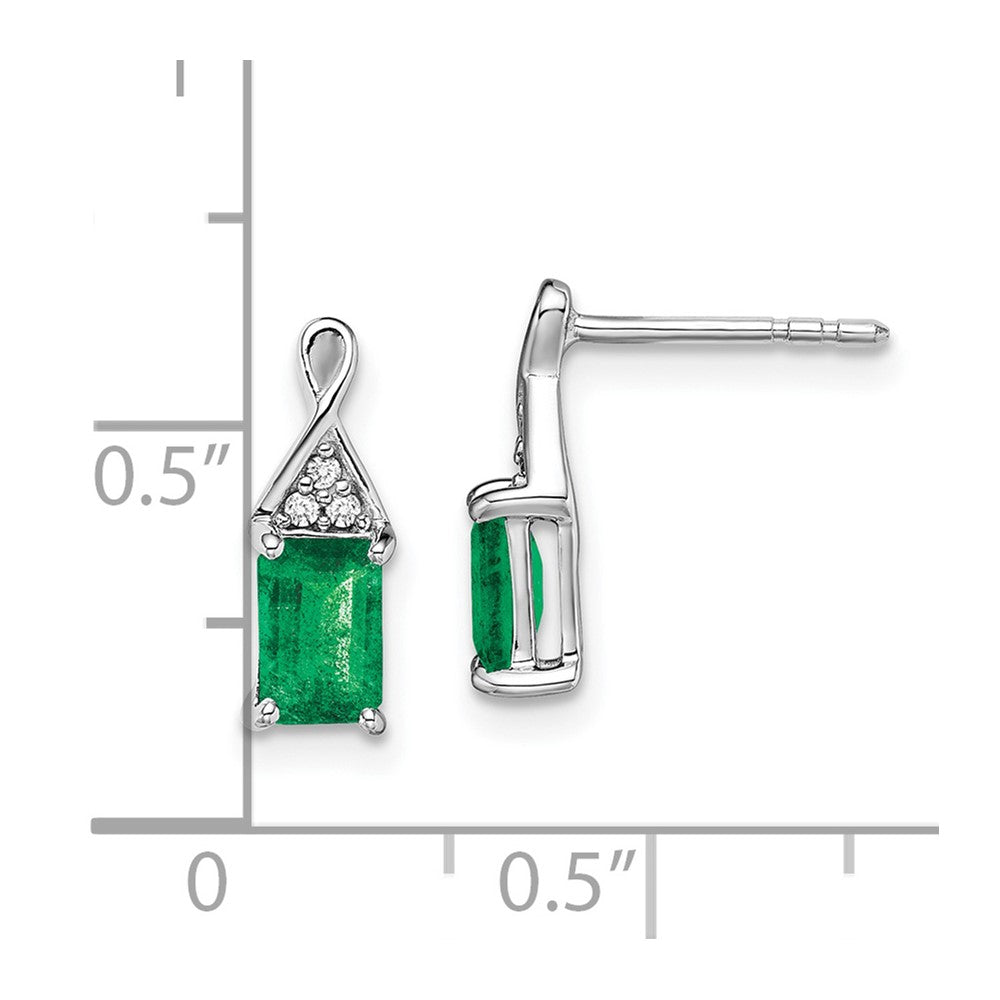 Solid 14k White Gold Simulated Emerald and CZ Earrings