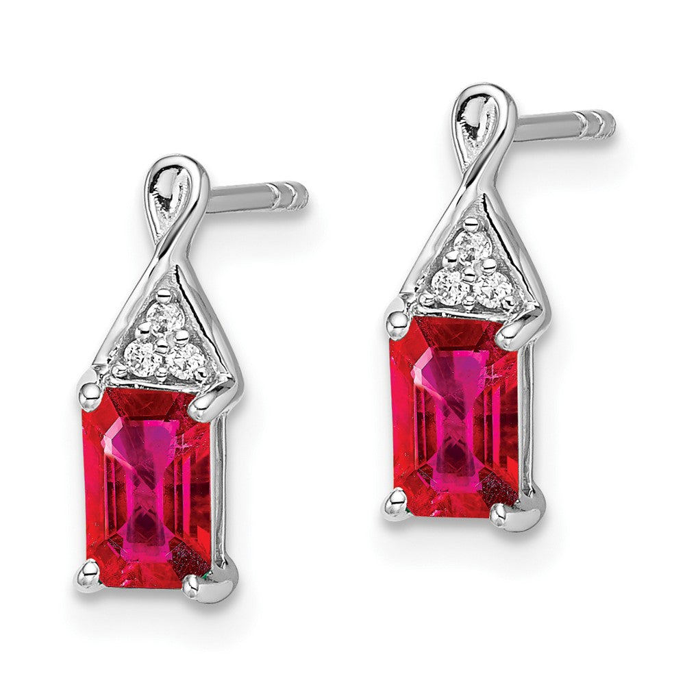 Solid 14k White Gold Simulated Ruby and CZ Earrings
