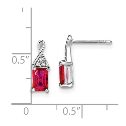 Solid 14k White Gold Simulated Ruby and CZ Earrings