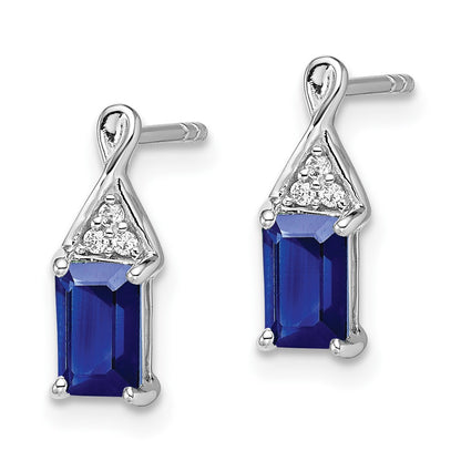 Solid 14k White Gold Simulated Sapphire and CZ Earrings