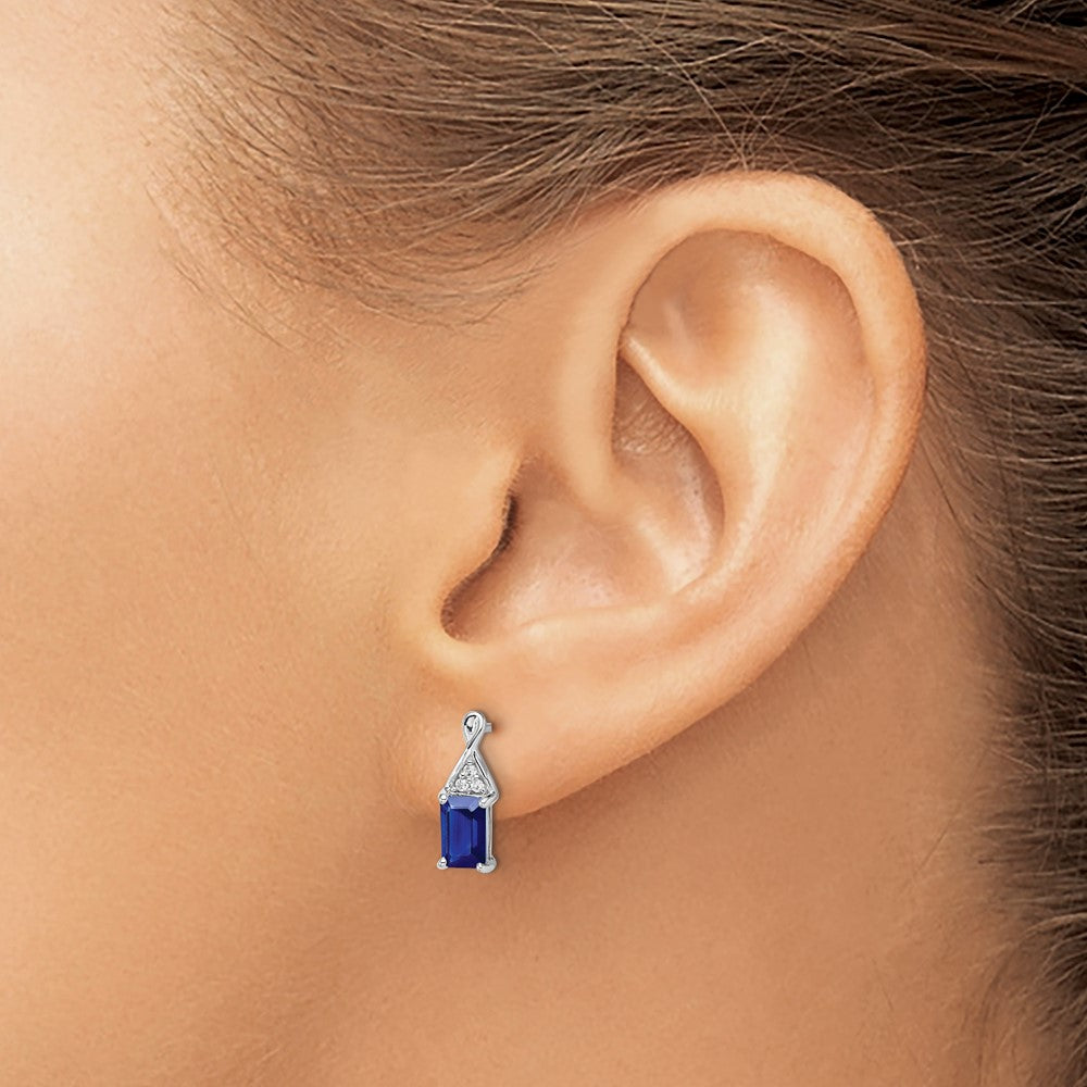 Solid 14k White Gold Simulated Sapphire and CZ Earrings
