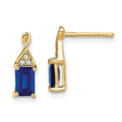 Solid 14k Yellow Gold Simulated Sapphire and CZ Earrings