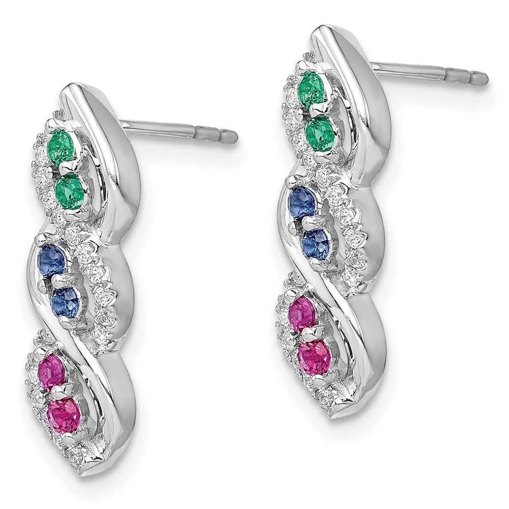Solid 14k White Gold Simulated Ruby Simulated/Simulated Sapphire Emerald CZ Earrings