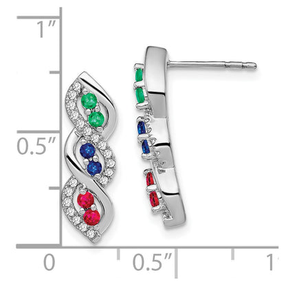 Solid 14k White Gold Simulated Ruby Simulated/Simulated Sapphire Emerald CZ Earrings